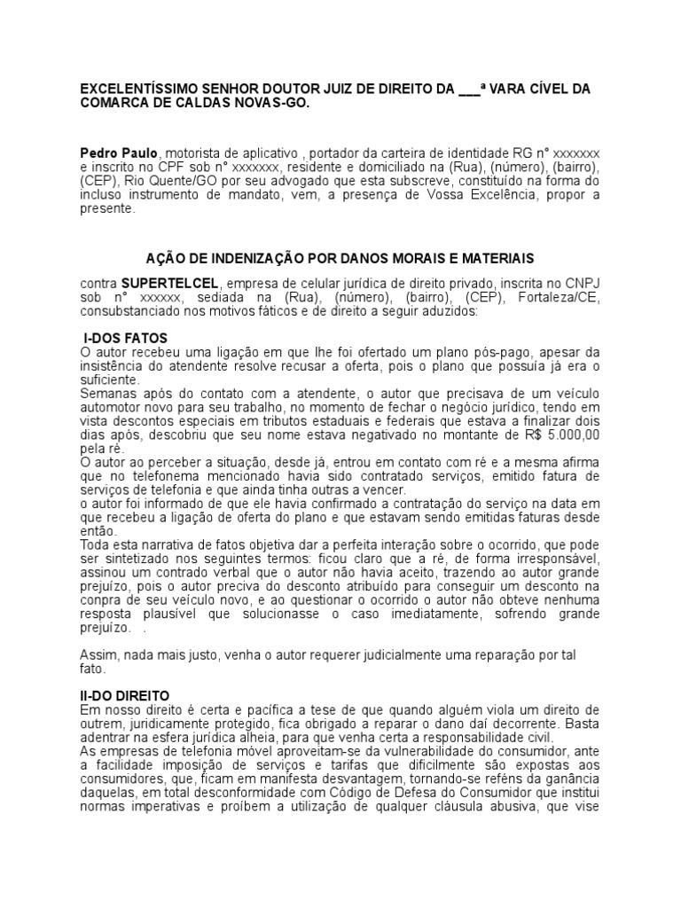 Ação de Indenização Por Danos Morais e Materiais. Pt1 | PDF | Proteção ...