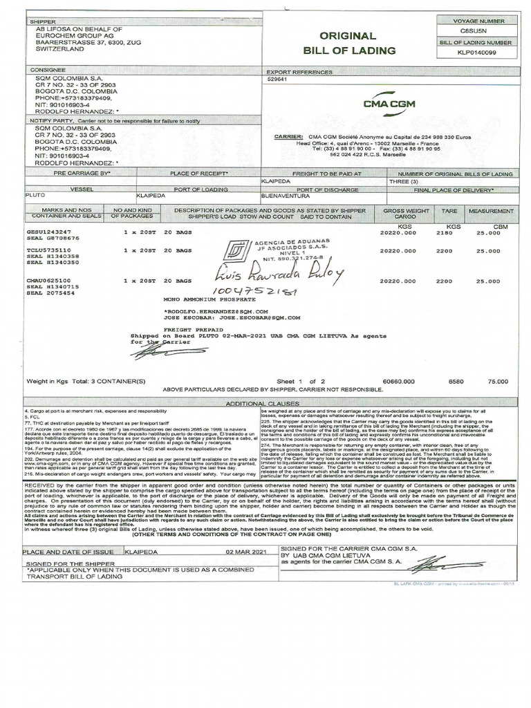 MBL SQM Cma CGM | PDF