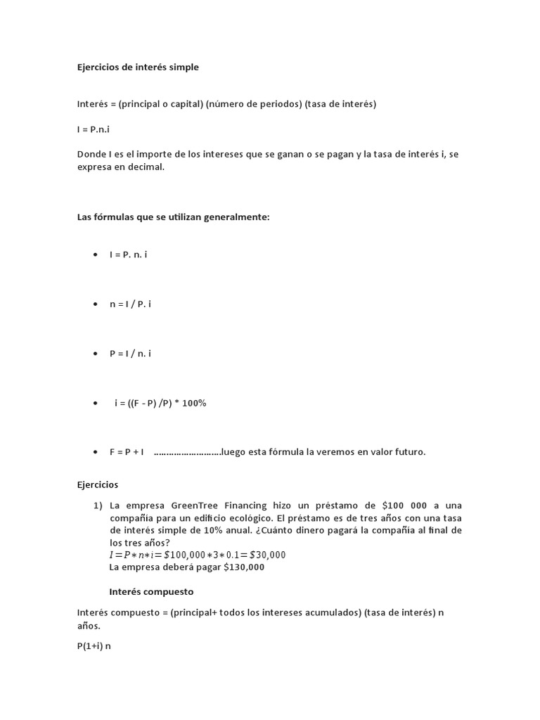 Ejercicios de Interés Simple y Compuesto | PDF