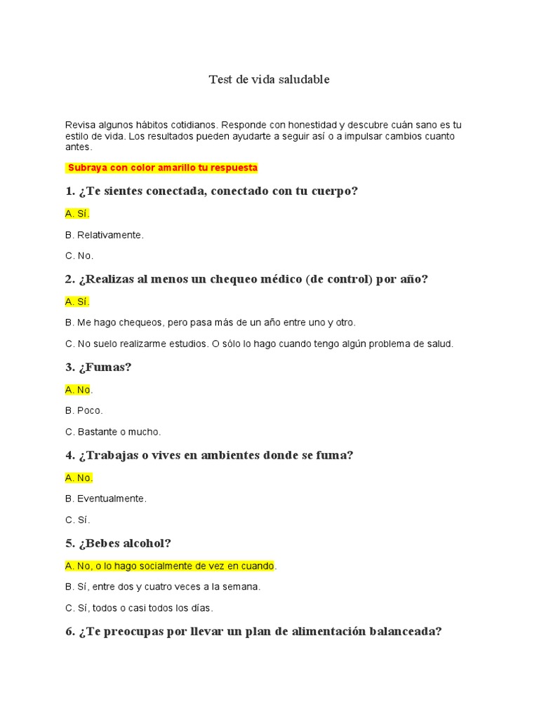 Test de Hábitos para Vida Saludable | PDF | Salud y bienestar | Medicina