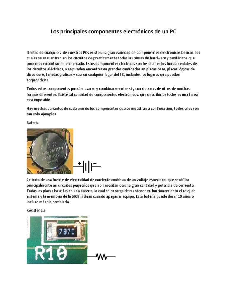 Los Principales Componentes Electrónicos de Un PC | PDF | Inductor ...