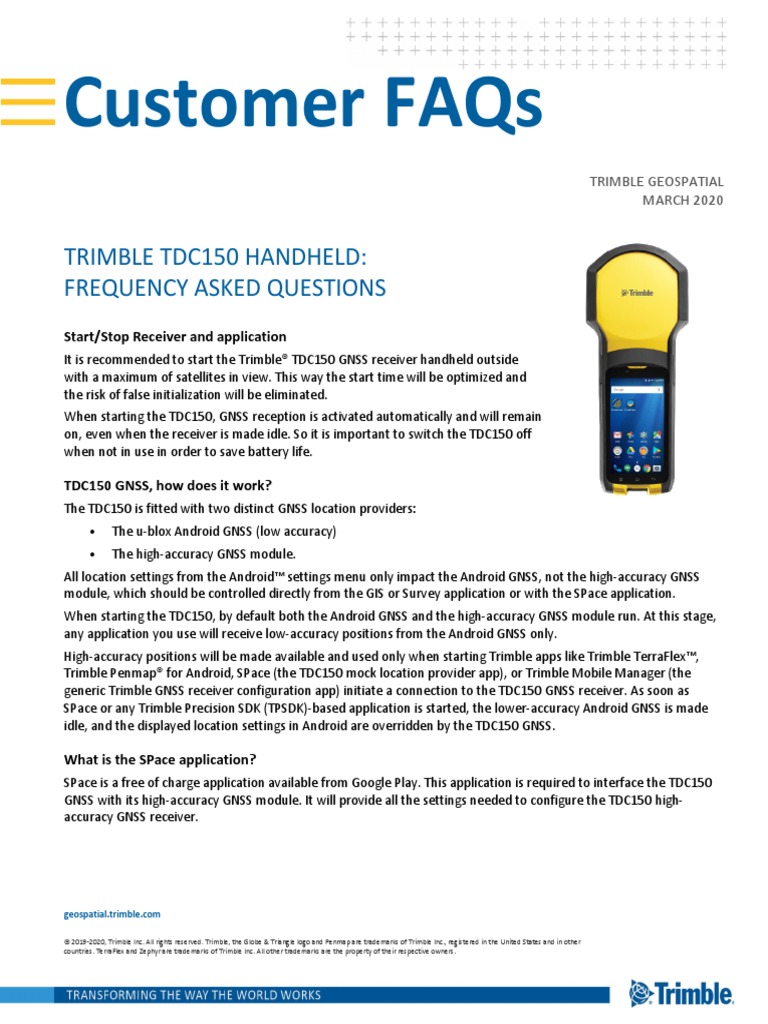 Customer Faqs Trimble Tdc150 Handheld Frequency Asked Questions PDF