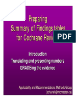 Preparing Summary of Findings Tables For Cochrane Reviews