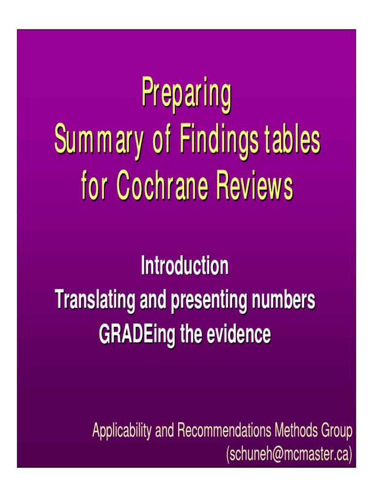 Grade Guidelines 12 Preparing Summary Of Findings Tables Binary Outcomes