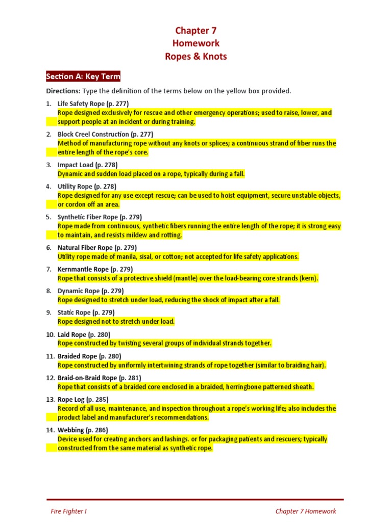 Homework Ropes & Knots: Section A: Key Term, PDF, Knot