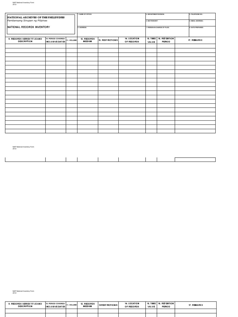 NAP National Inventory Form Guide | PDF | Business | Computing And ...