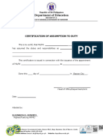 Department of Education: Certification of Assumption To Duty