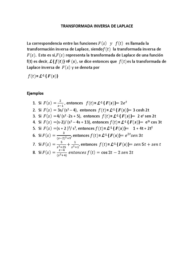 Transformada Inversa de Laplace: Ejemplos y Propiedades | PDF ...