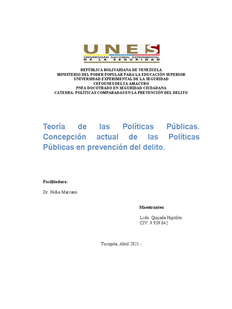 Políticas Públicas en Prevención del Delito | PDF | Estado (política ...