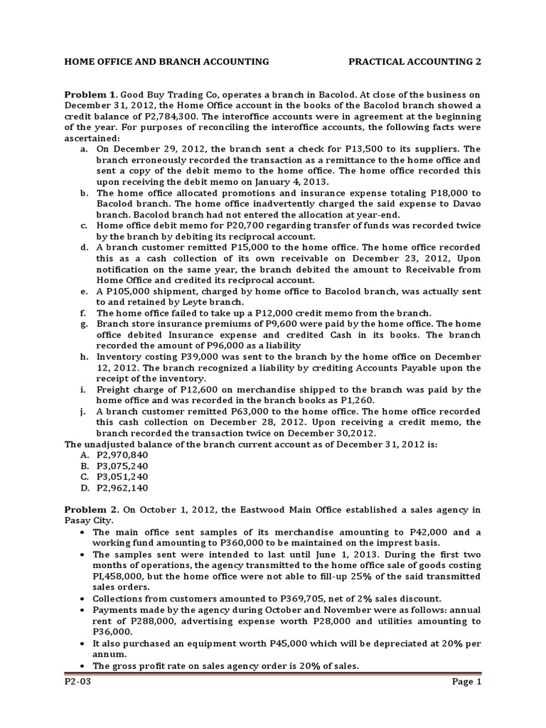 Home Office Branch PDF Debits And Credits Depreciation