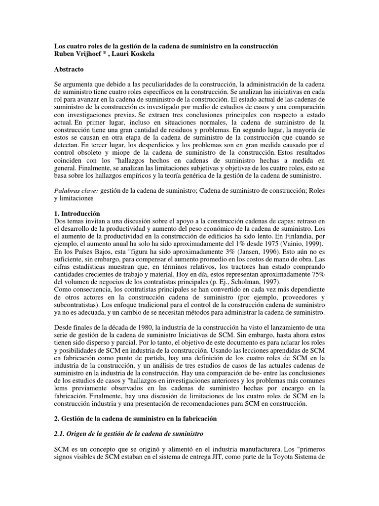 Roles SCM en Construcción | PDF | Logística | Caso de estudio
