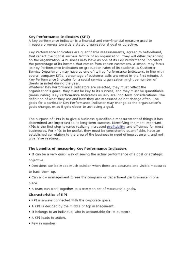 Understanding Key Performance Indicators | PDF | Performance Indicator ...