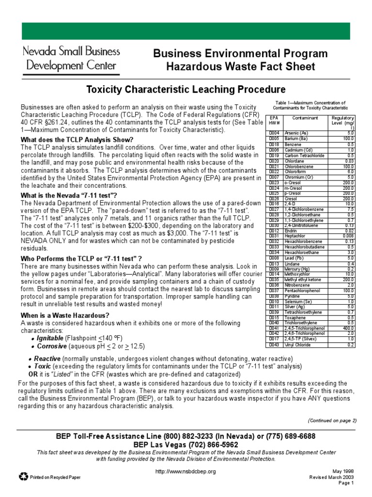 TCLP Faq | PDF | Toxicity | Chromium