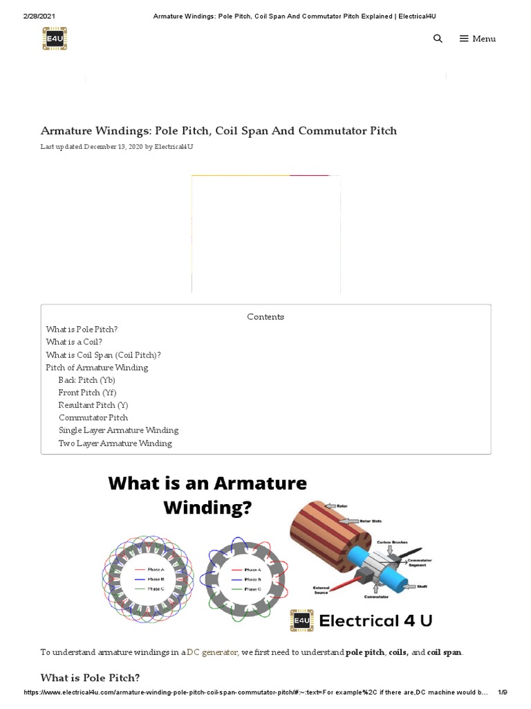 Armature Windings Pole Pitch, Coil Span and Commutator Pitch
