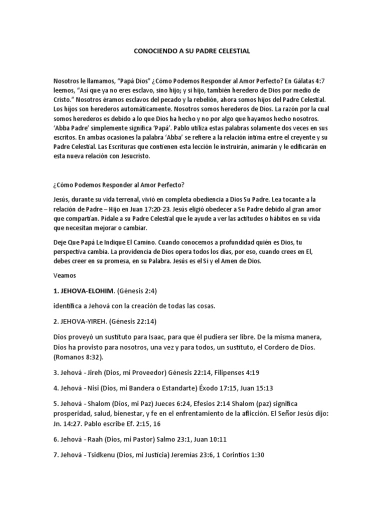 Conociendo A Su Padre Celestial | PDF | Jesús | Contenido bíblico