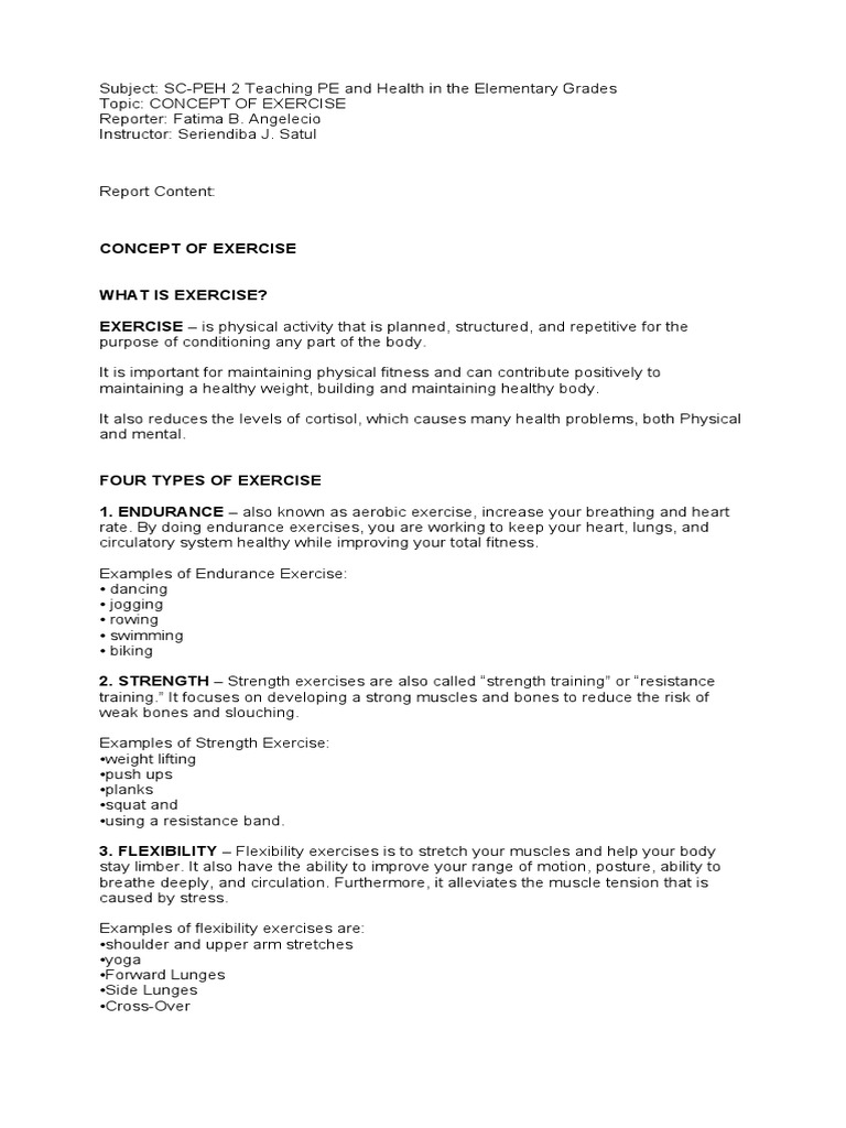 Understanding Exercise Concepts in PE | PDF | Physical Fitness ...