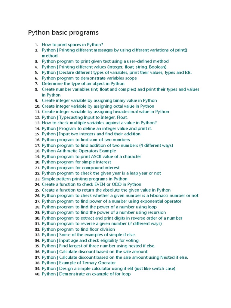 Python Basic Programs | Download Free PDF | String (Computer Science ...
