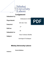 Assignment: Submitted By: Department: Bs MLT (B) Semester: Roll No: Submitted To: Subject