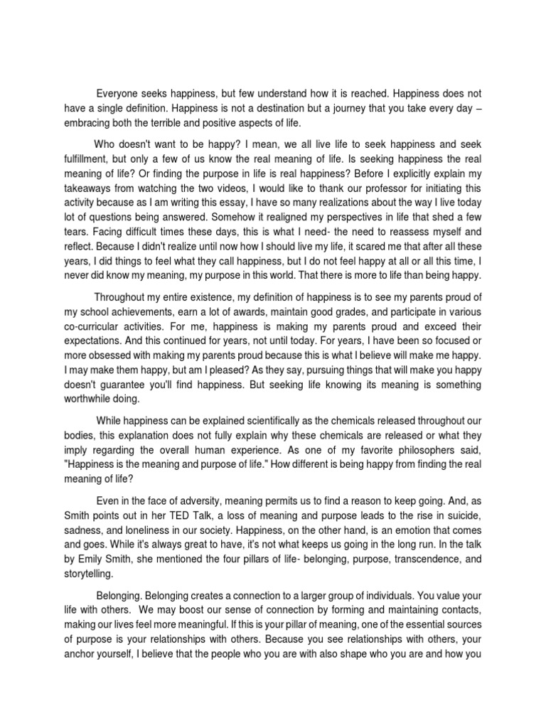 4 Pillars of Meaningful Life | PDF | Meaning Of Life | Happiness