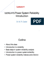 EENG415 Power System Reliability: Lecture # 1