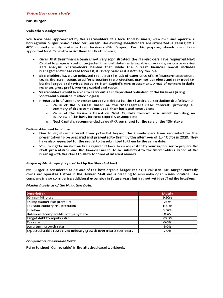 Mr. Burger Valuation Analysis Report | PDF | Valuation (Finance ...