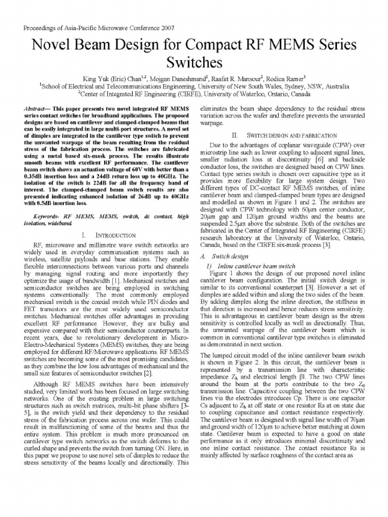 Novel RF MEMS Switch Designs | PDF