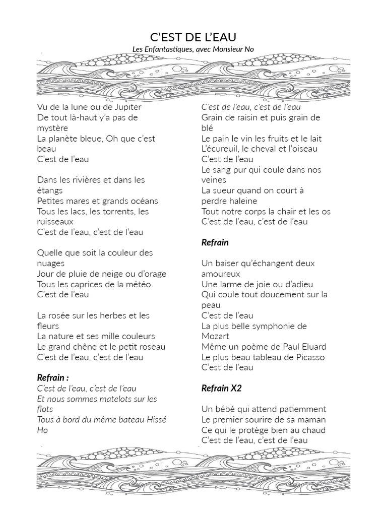 Les Enfantastiques C Est De L Eau Paroles PDF Paroles C Est de L Eau | PDF