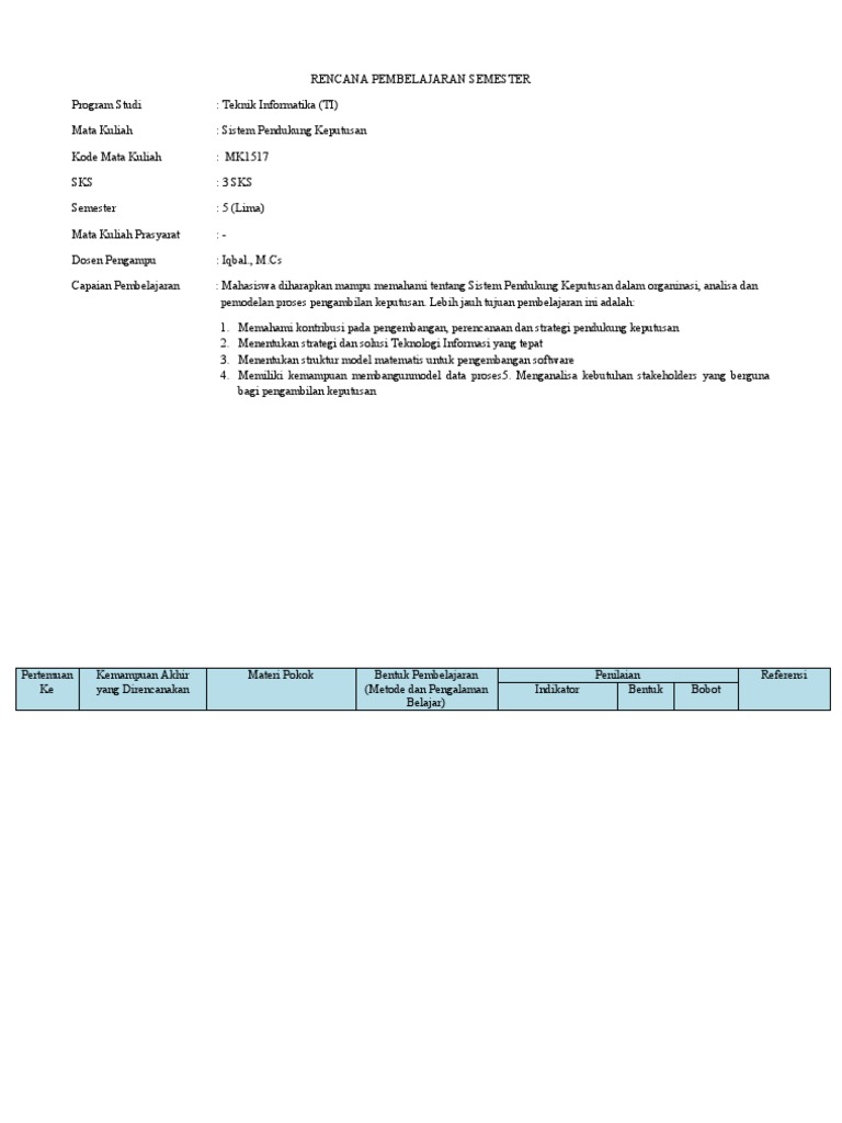 Rencana Pembelajaran SPK Teknik Informatika | PDF