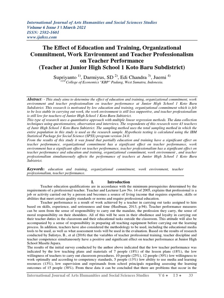 The Effect of Education and Training, Organizational Commitment, Work ...
