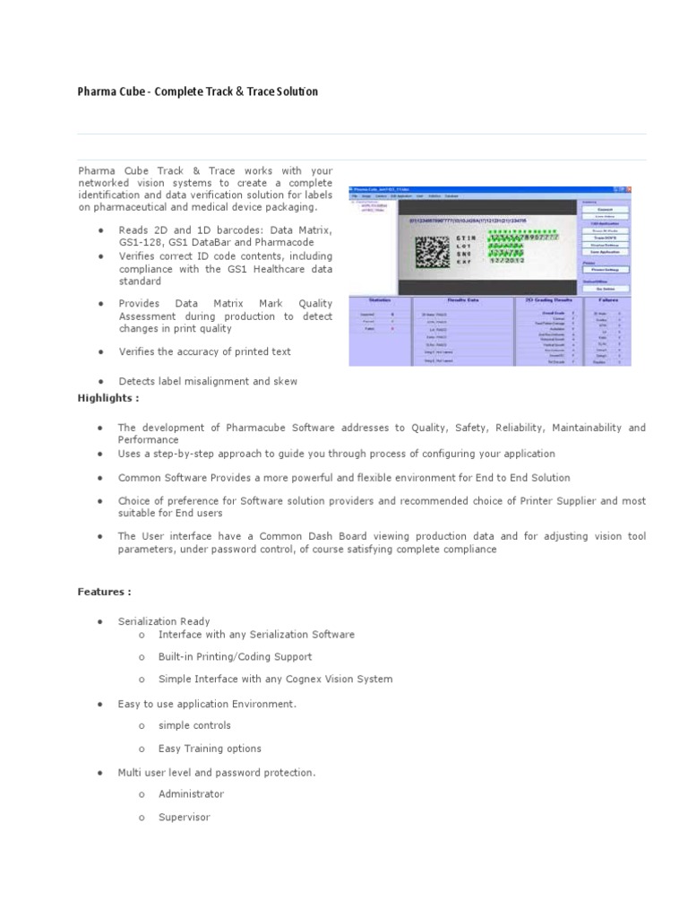 Pharma Cube: Track & Trace Solution | PDF