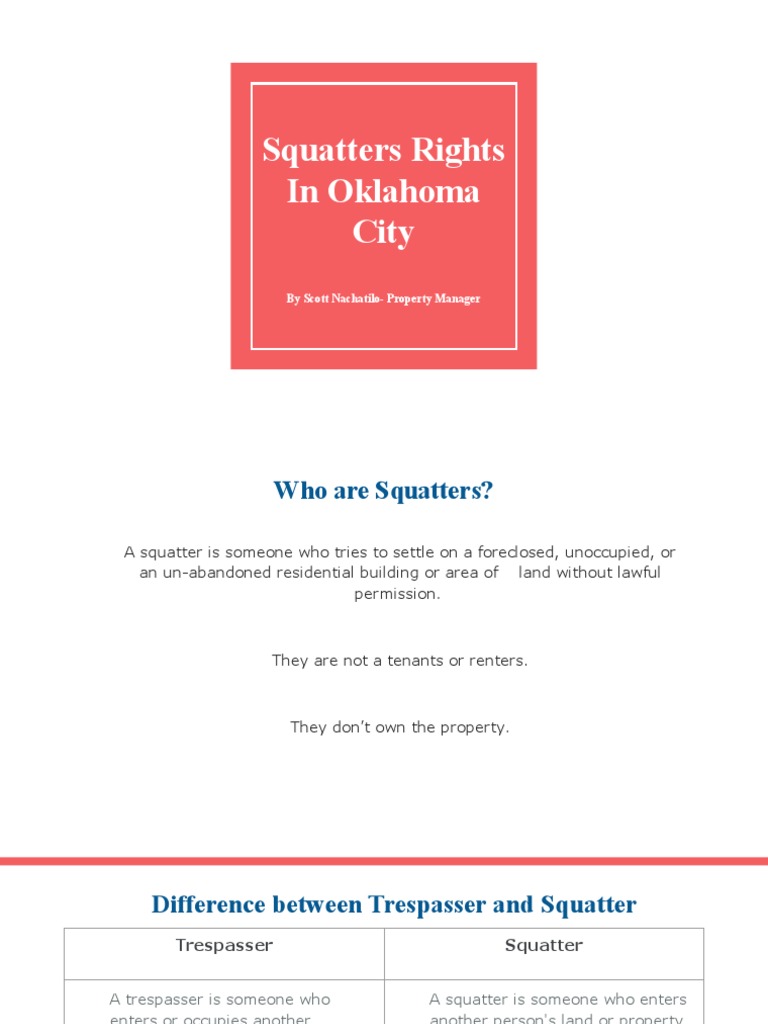Squatters Rights Oklahoma Difference Between Trespasser and Squatter
