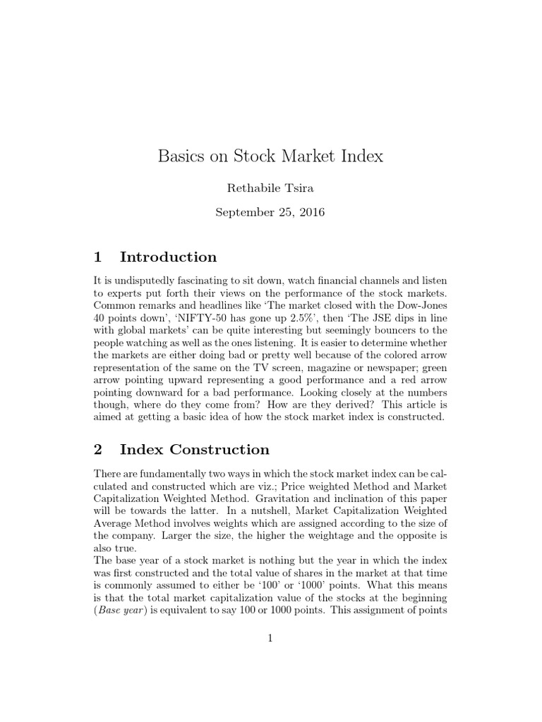 Stock Index Basics for Beginners | PDF | Market Capitalization | Stock ...