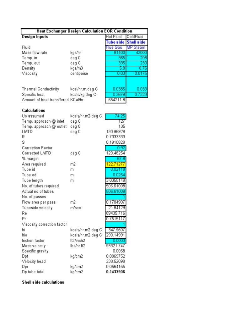 Heat Exchanger Design Calculations | PDF | Fluid Dynamics | Viscosity