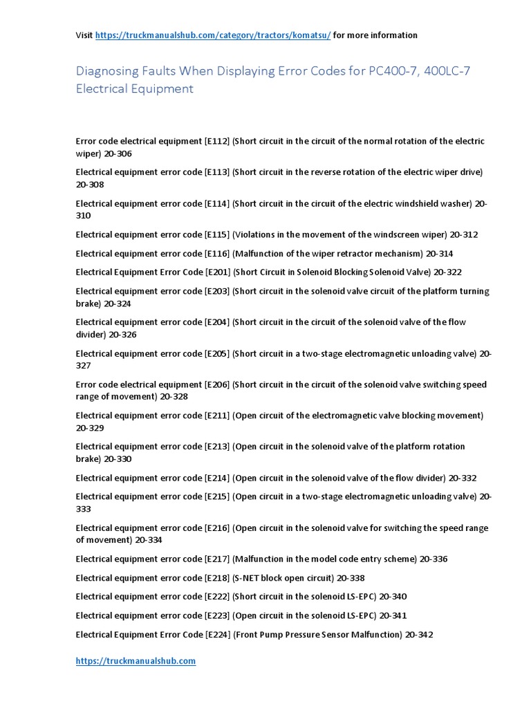 Komatsu PC400-7 Error Code Guide | PDF | Fuel Injection | Engines