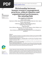 Relationship Between Human Resource Management Practices, Ethical Climates and Organizational Performance, The Missing Link