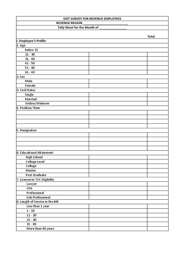 Revenue Employee Exit Survey | PDF | Labor | Economies