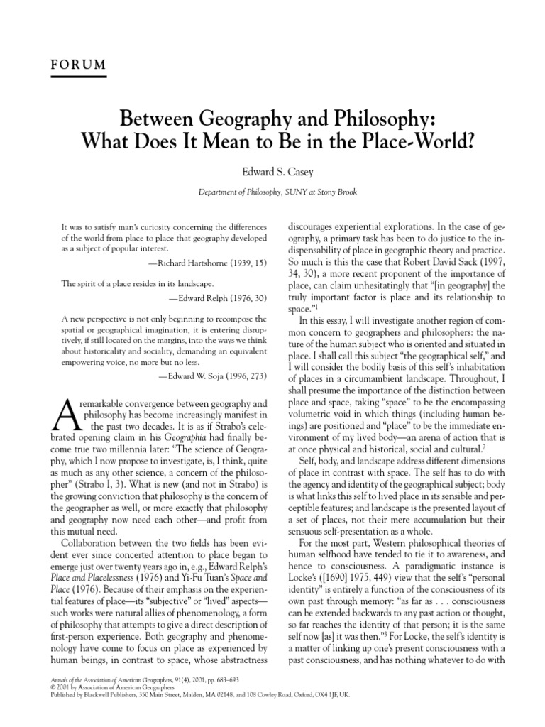 Between Geography and Philosophy What Does It Mean To Be in The Place