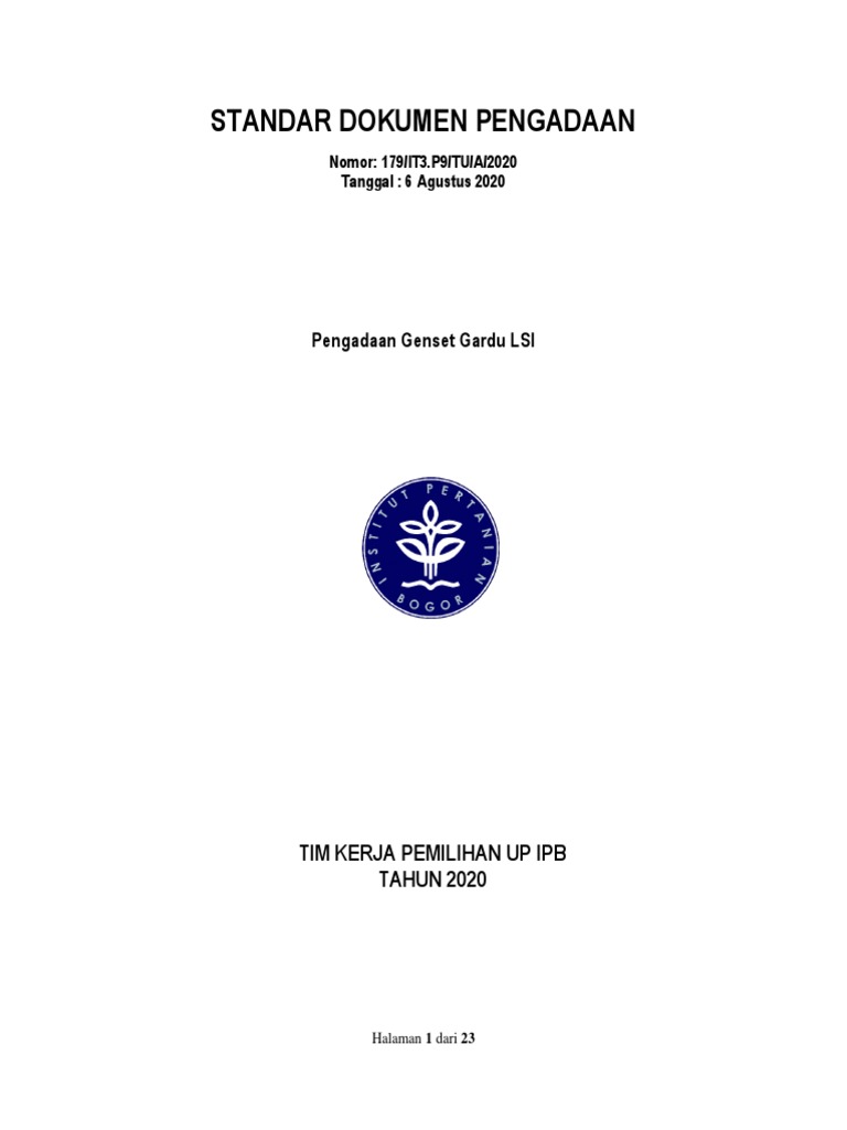 001 Dokumen Pengadaan Tender Genset Ipb Pdf