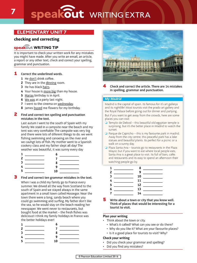Speakout Writing Extra Elementary Unit 7 | PDF