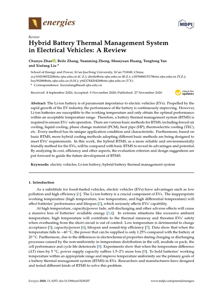 Energies: Hybrid Battery Thermal Management System in Electrical ...