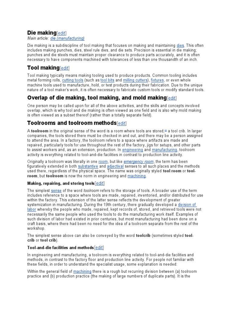 Terminology Tool and Die PDF Equipment Economic Sectors