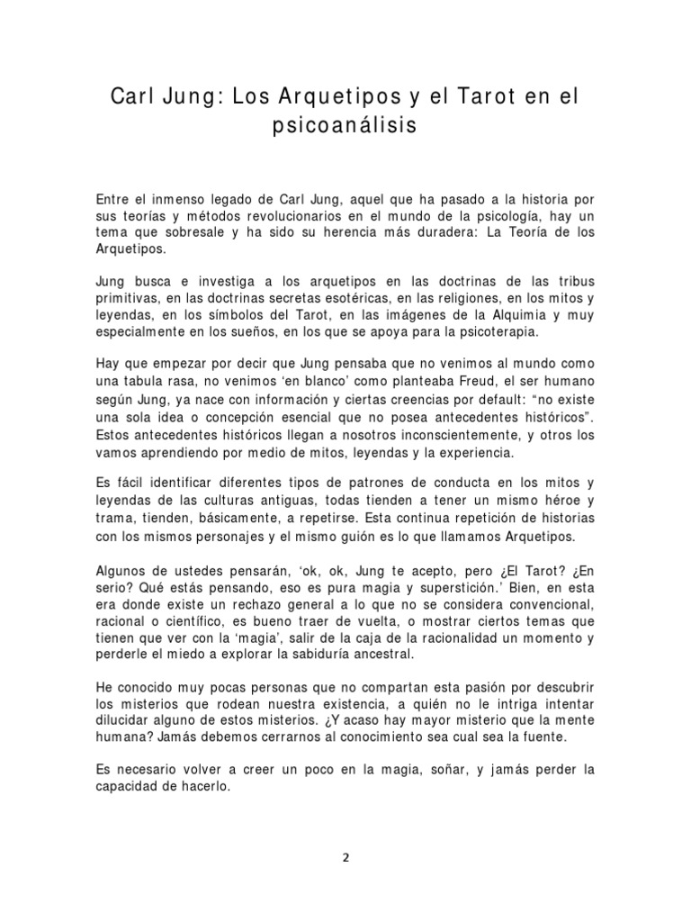 Arquetipos de Jung y el Tarot | PDF | Carl Jung | Tarot