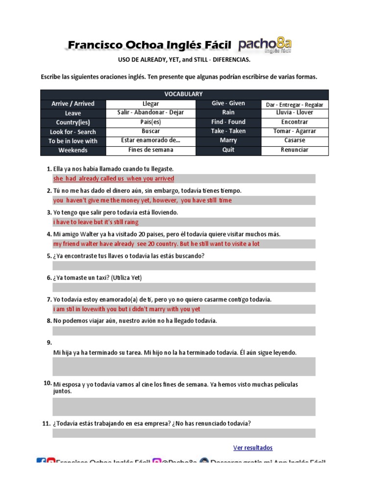 Uso de Already, Yet y Still en Inglés | PDF | Entretenimiento (general)