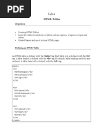 Lab 6 HTML Tables: Objectives