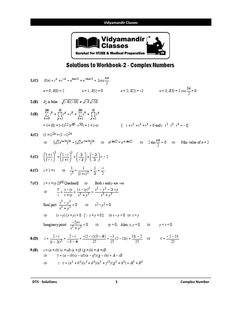 Complex Number Solutions Workbook | PDF | Mathematical Objects ...