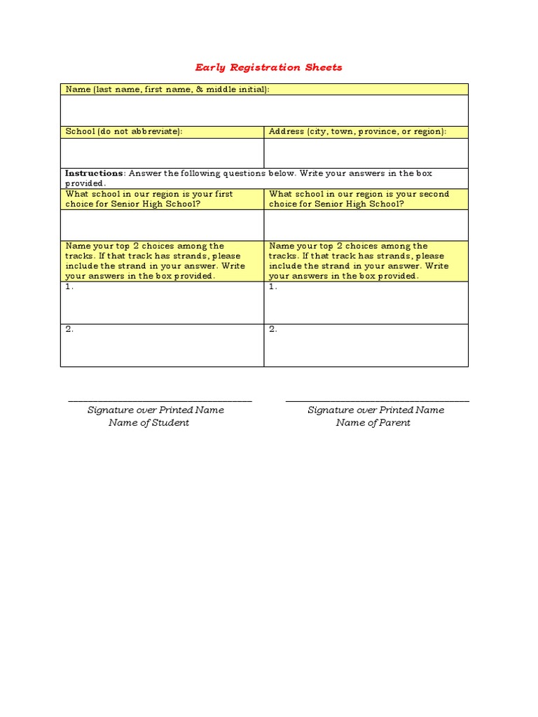 Senior High School Registration Form | PDF | Further Education