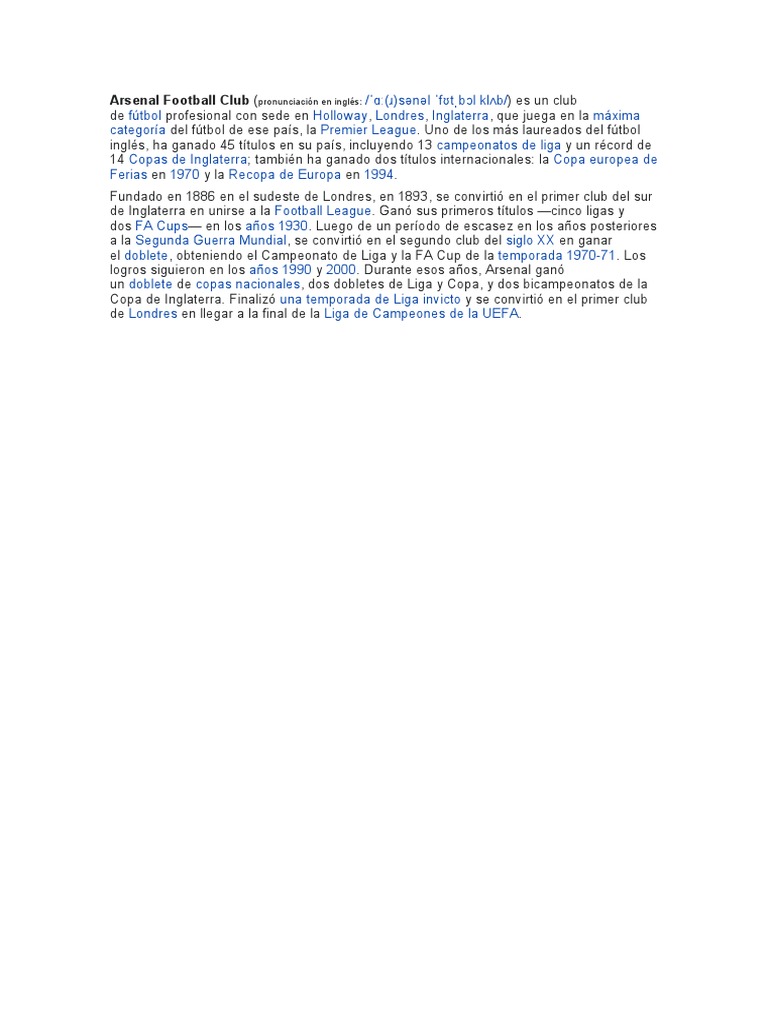 Arsenal Football Club | PDF | Deportes y actividades al aire libre ...