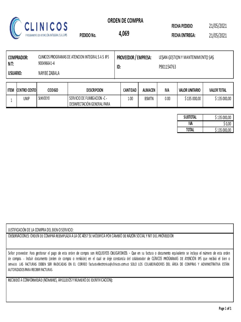 Orden de Compra Lesan Gestión SAS | PDF | Factura | Economias