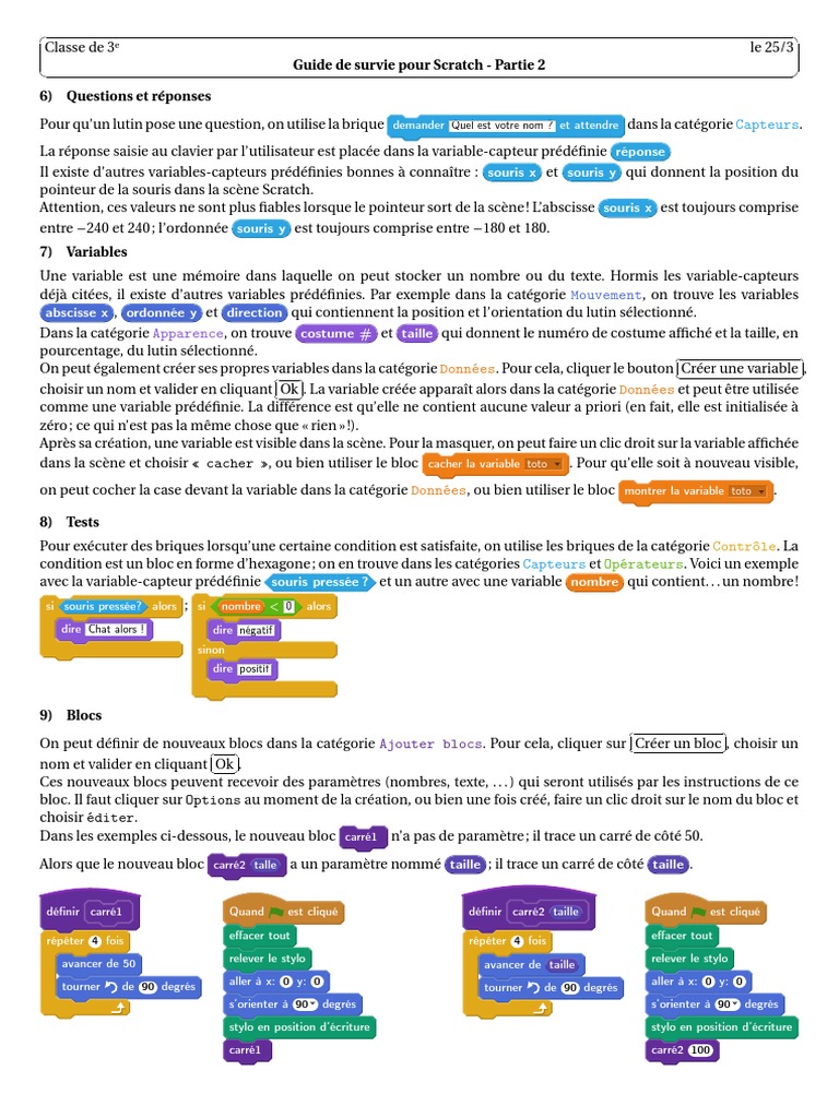 Guide Scratch : Questions et Variables | PDF | Informatique | Informatique