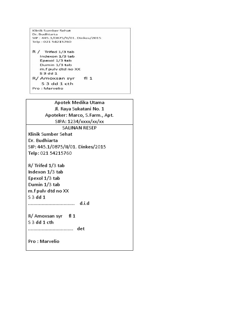 Contoh Salinan Resep Obat | PDF